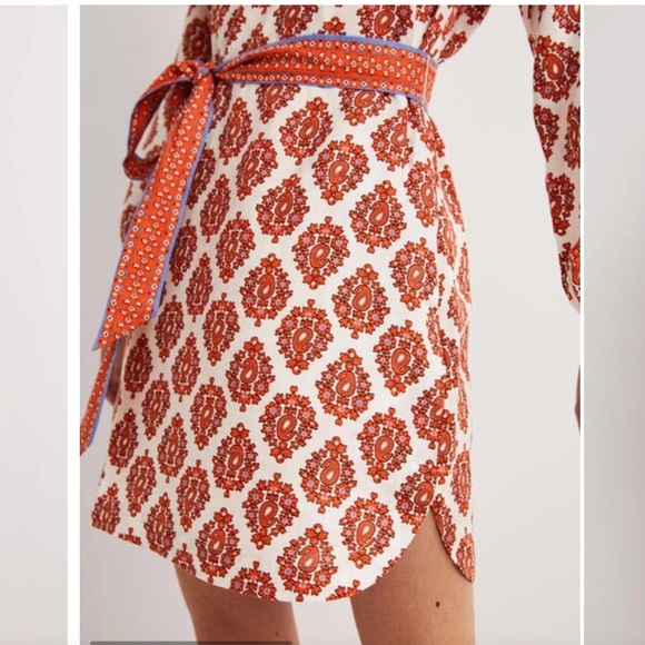 Boden Notch Neck Long Sleeve Linen Mini Shift Dress Floral Block Print 6 Long - Picture 5 of 16